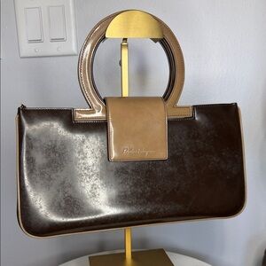 Salvatore Feragamo signature handle leather bag with callouts suede interior
